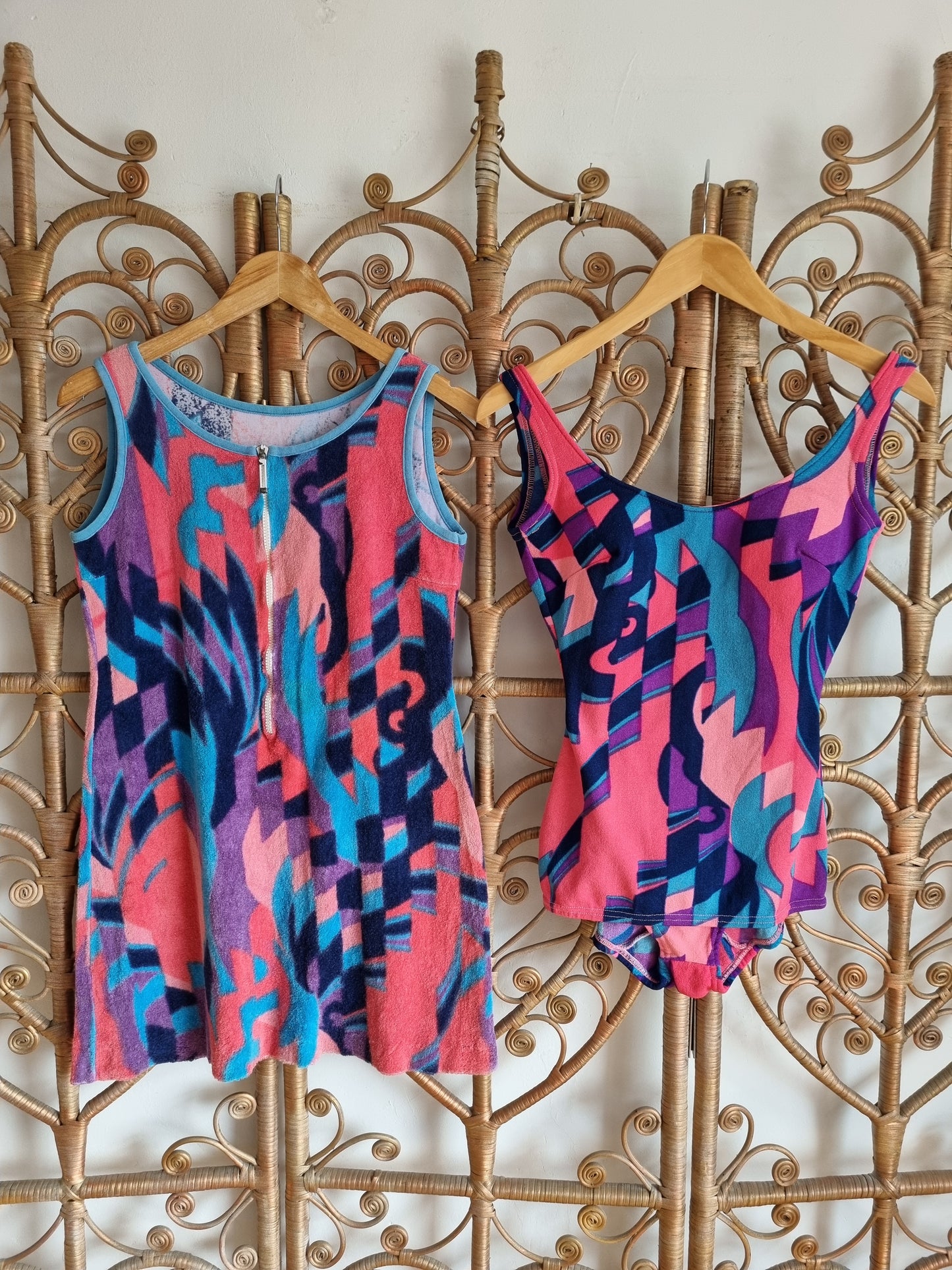 Vintage psychedelic swimsuit and towelling over dress S