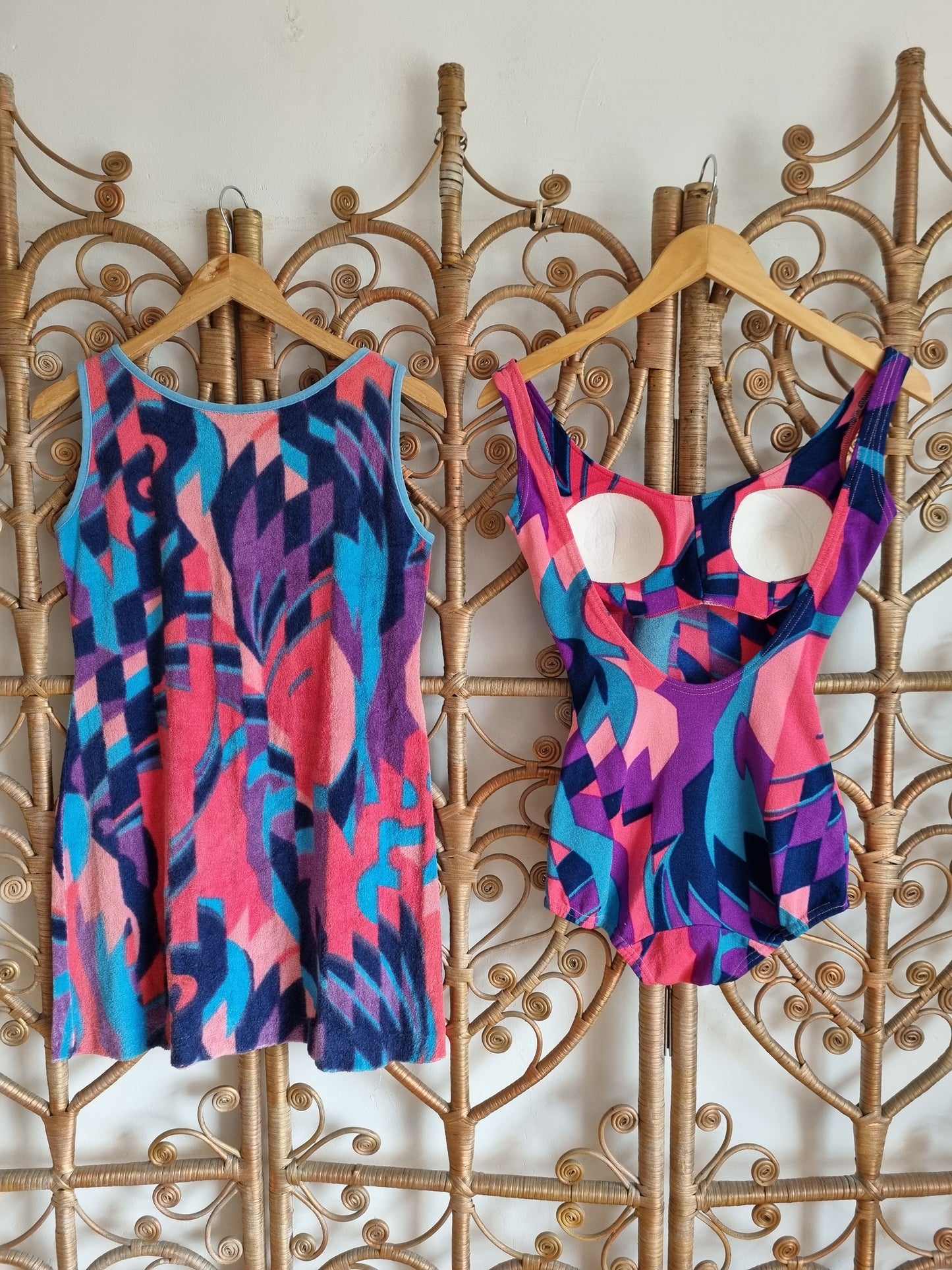 Vintage psychedelic swimsuit and towelling over dress S