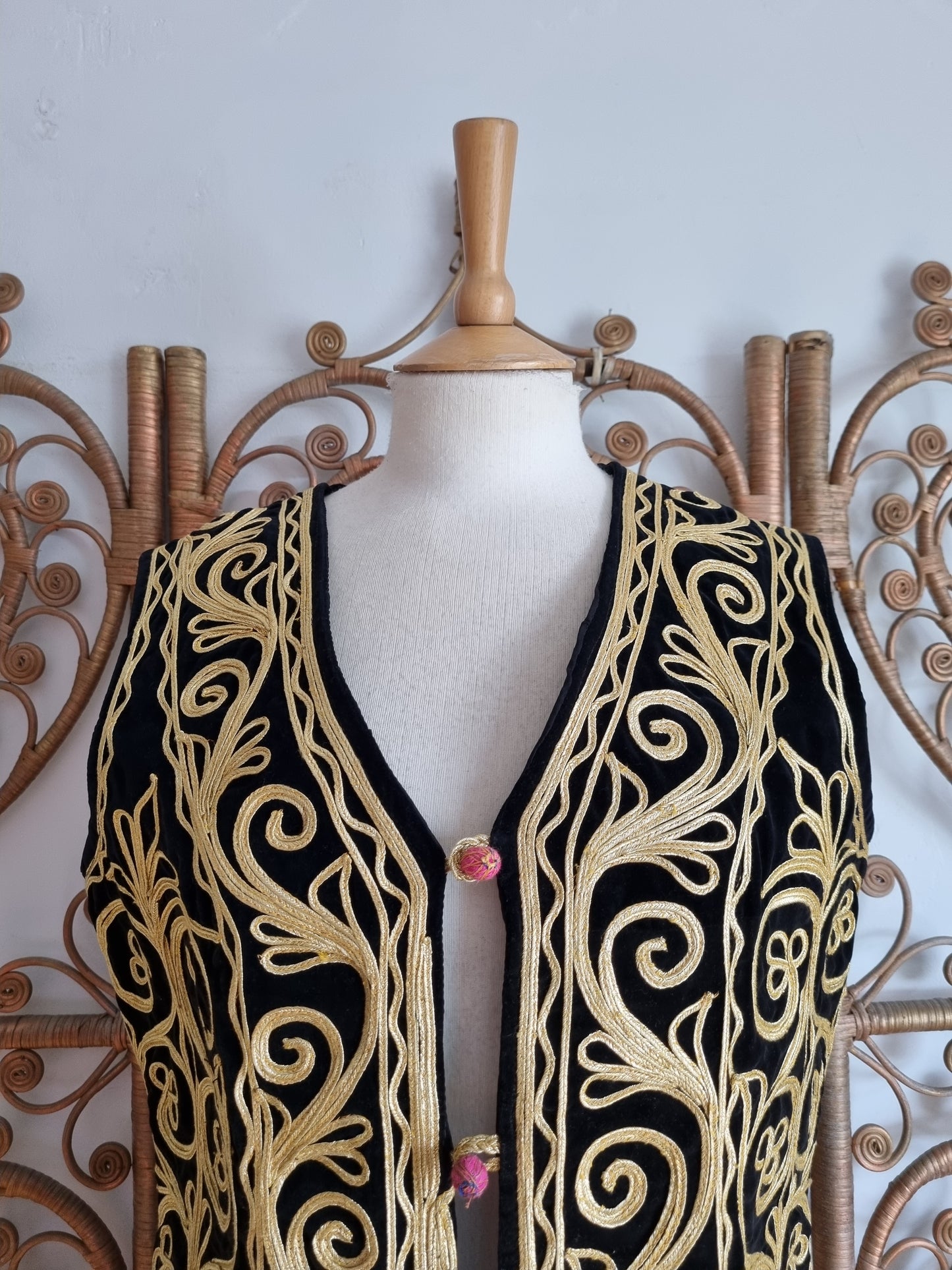 Vintage black velvet gold embroidered waistcoat