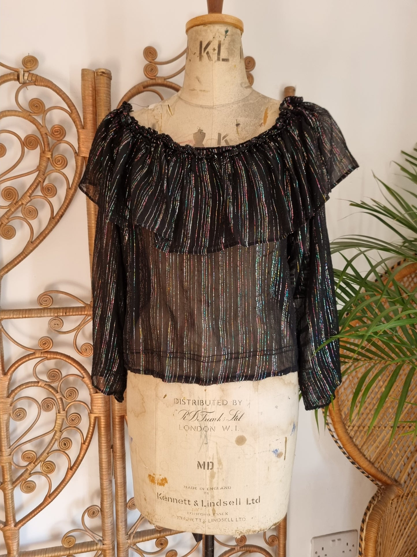 Vintage black lurex 70s blouse S