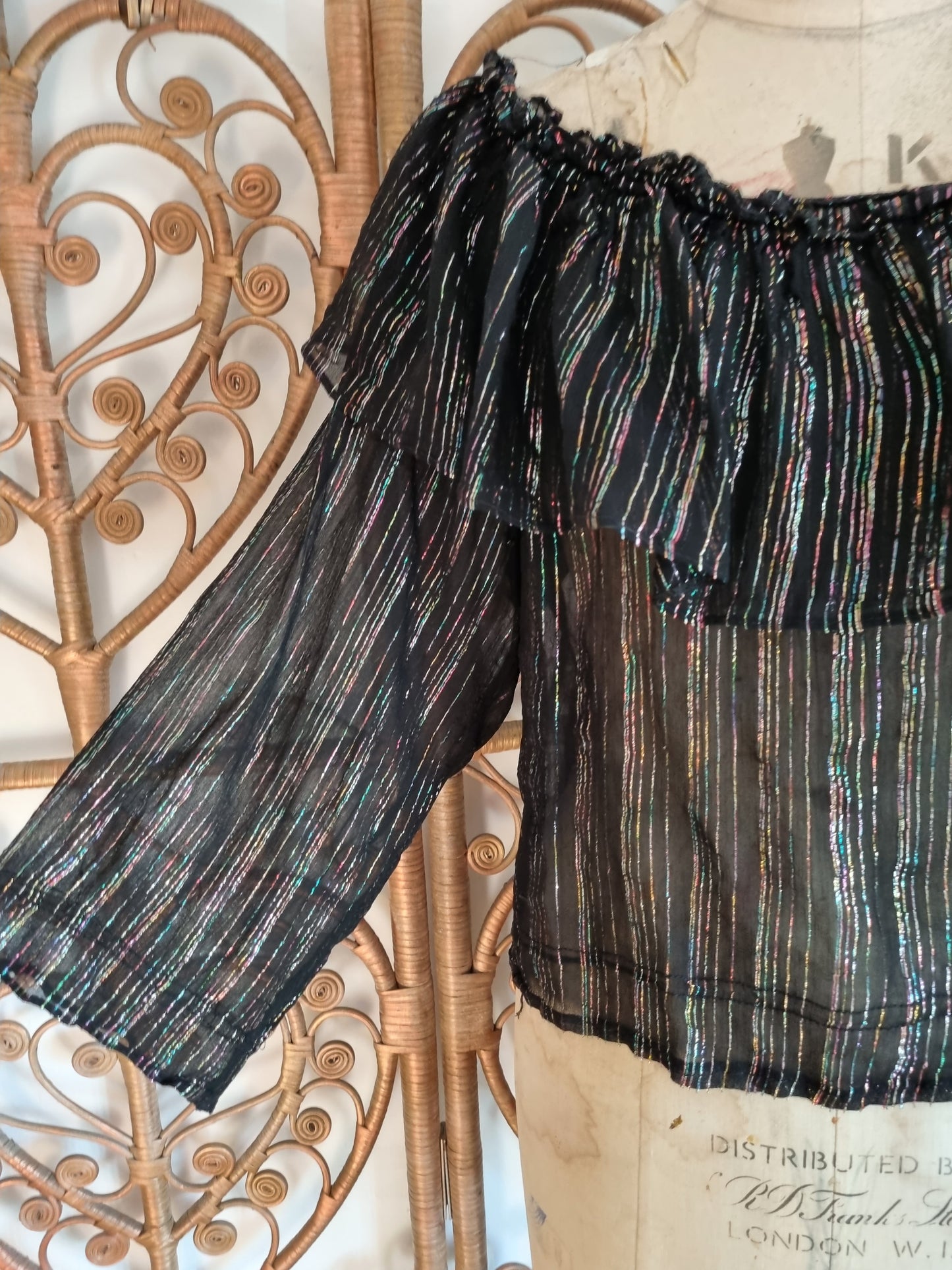 Vintage black lurex 70s blouse S