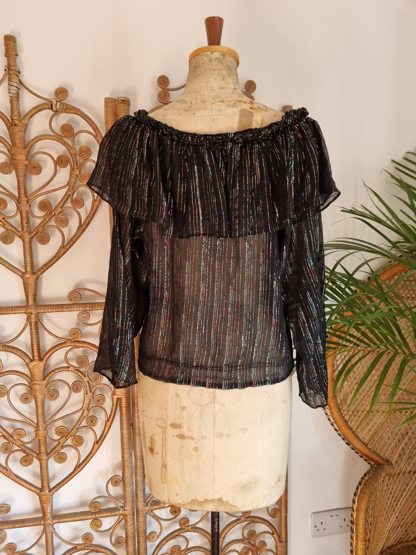 Vintage black lurex 70s blouse S