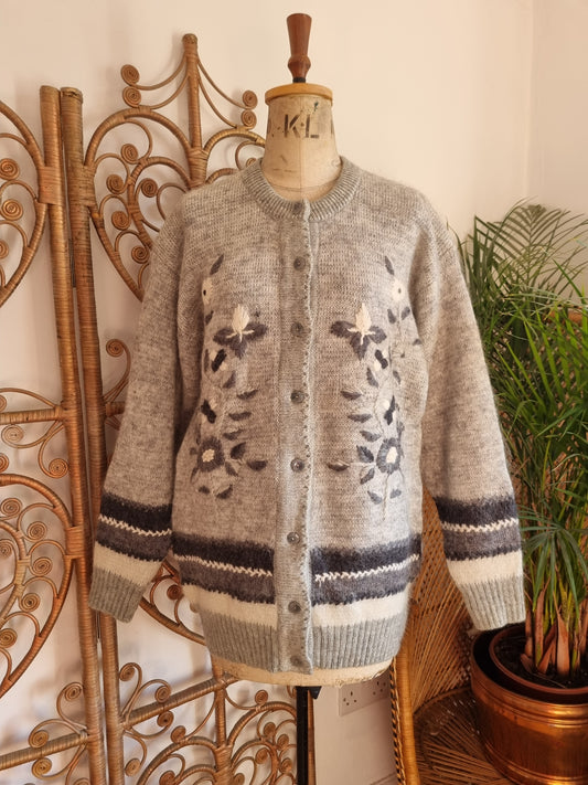 Vintage Embroidery floral mohair cardigan