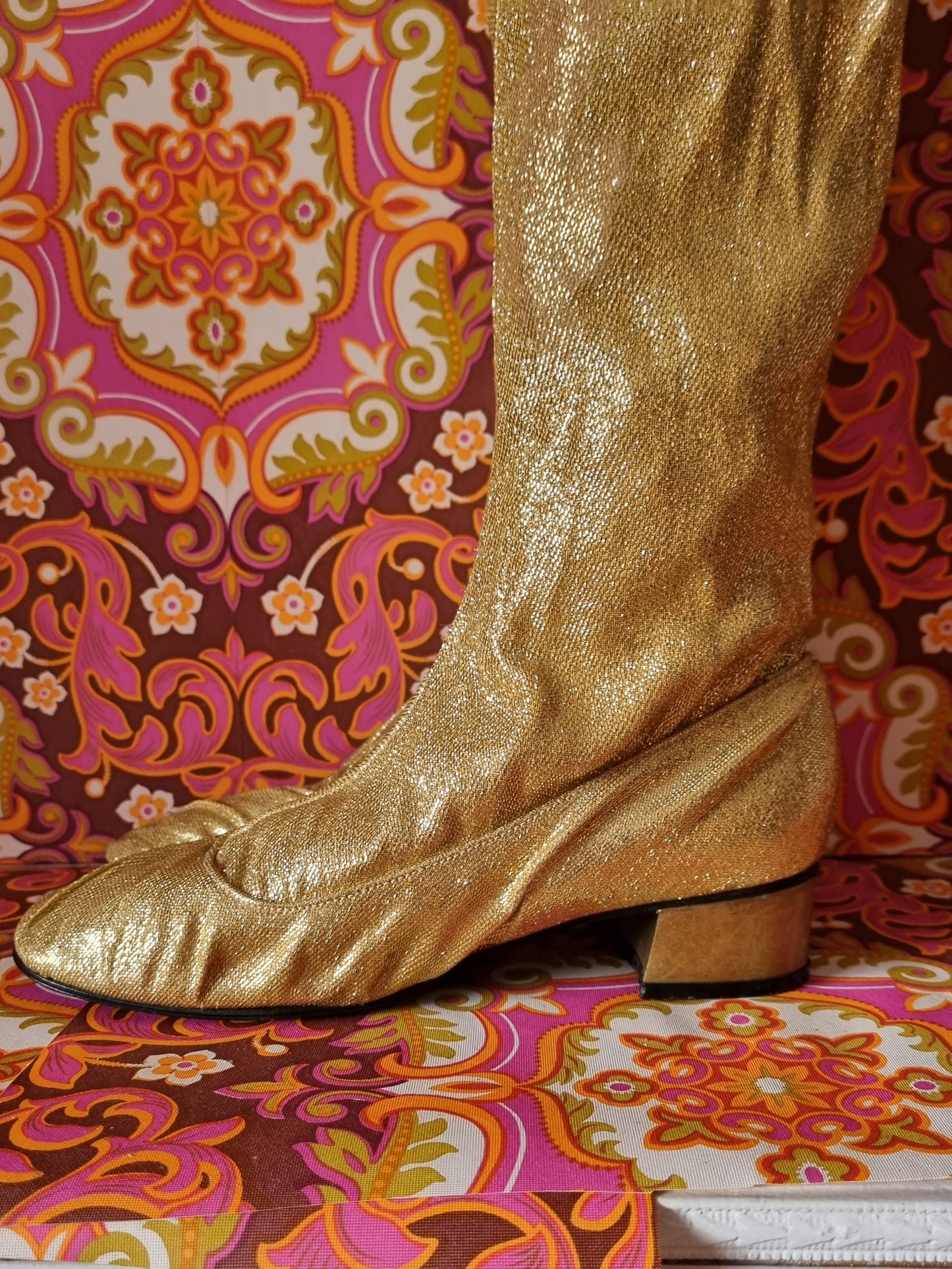 Vintage gold 60s boots uk size 3 4 Eur 36 37 us 5 6