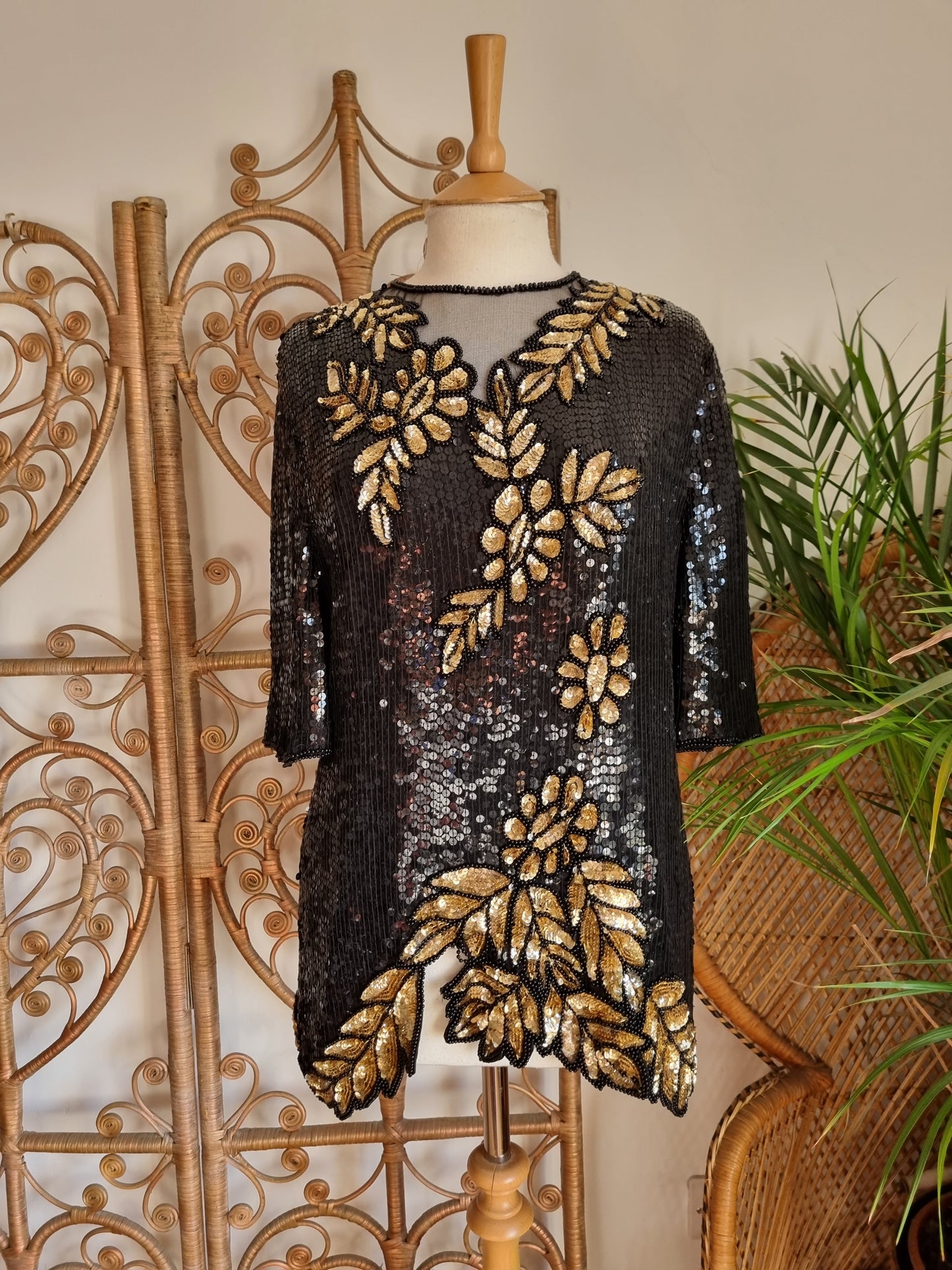 Vintage Frank Usher sequinned silk 80s blouse
