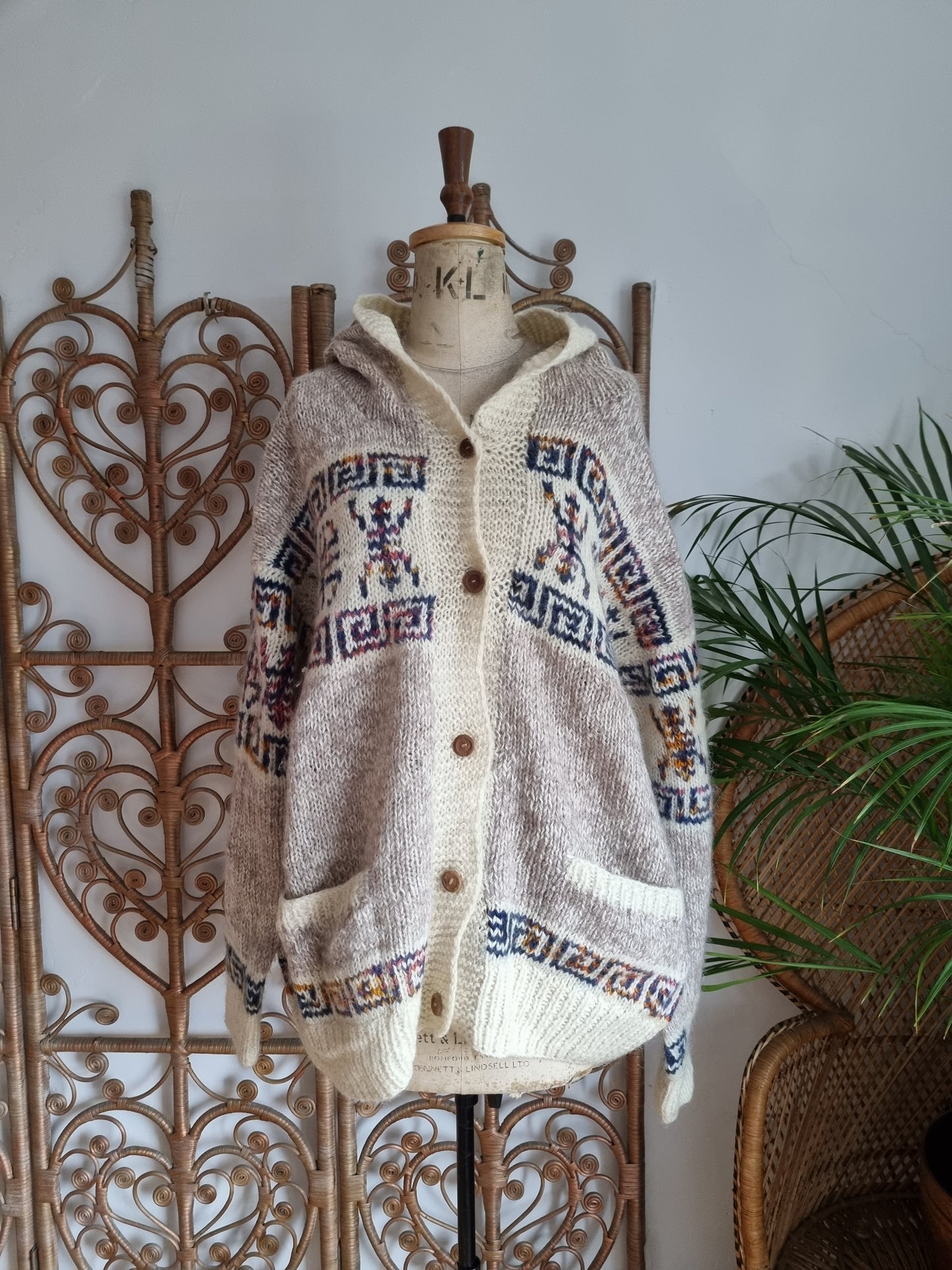 Vintage wool hooded cardigan XL