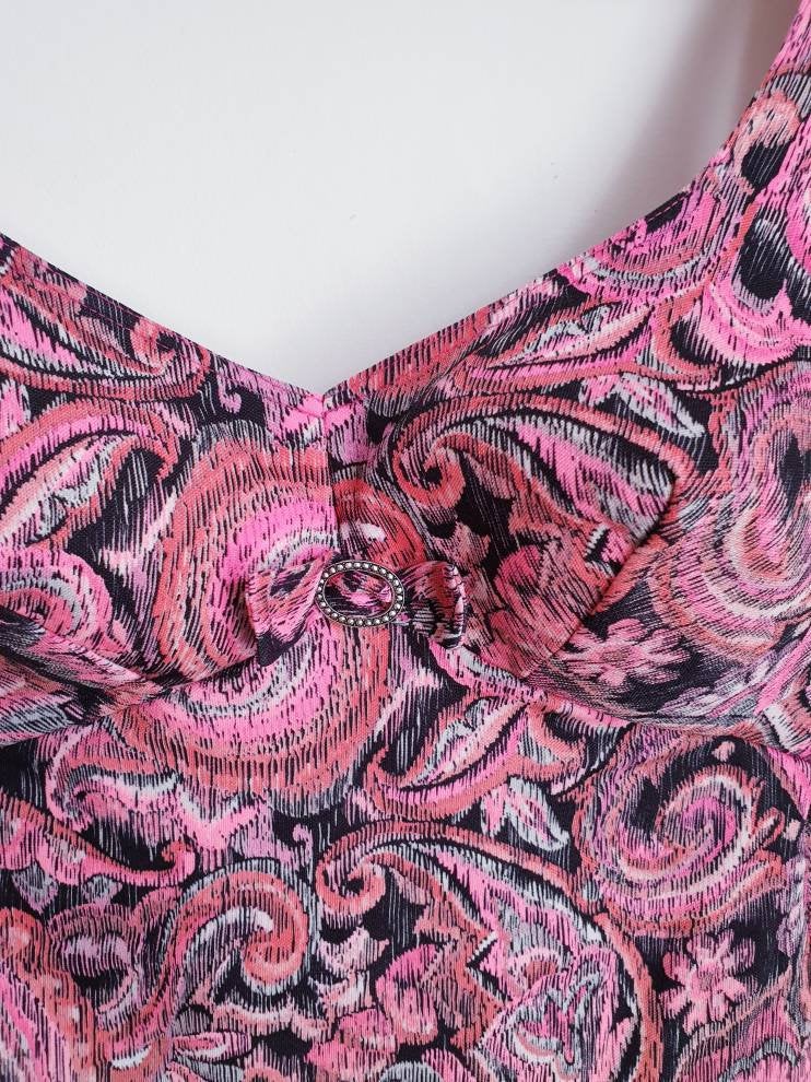 Vintage pink black flower print floral psychedelic body con top swimsuit swimming costume L